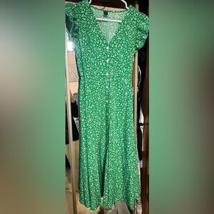 SHEIN Green Floral Button-Front Jumpsuit